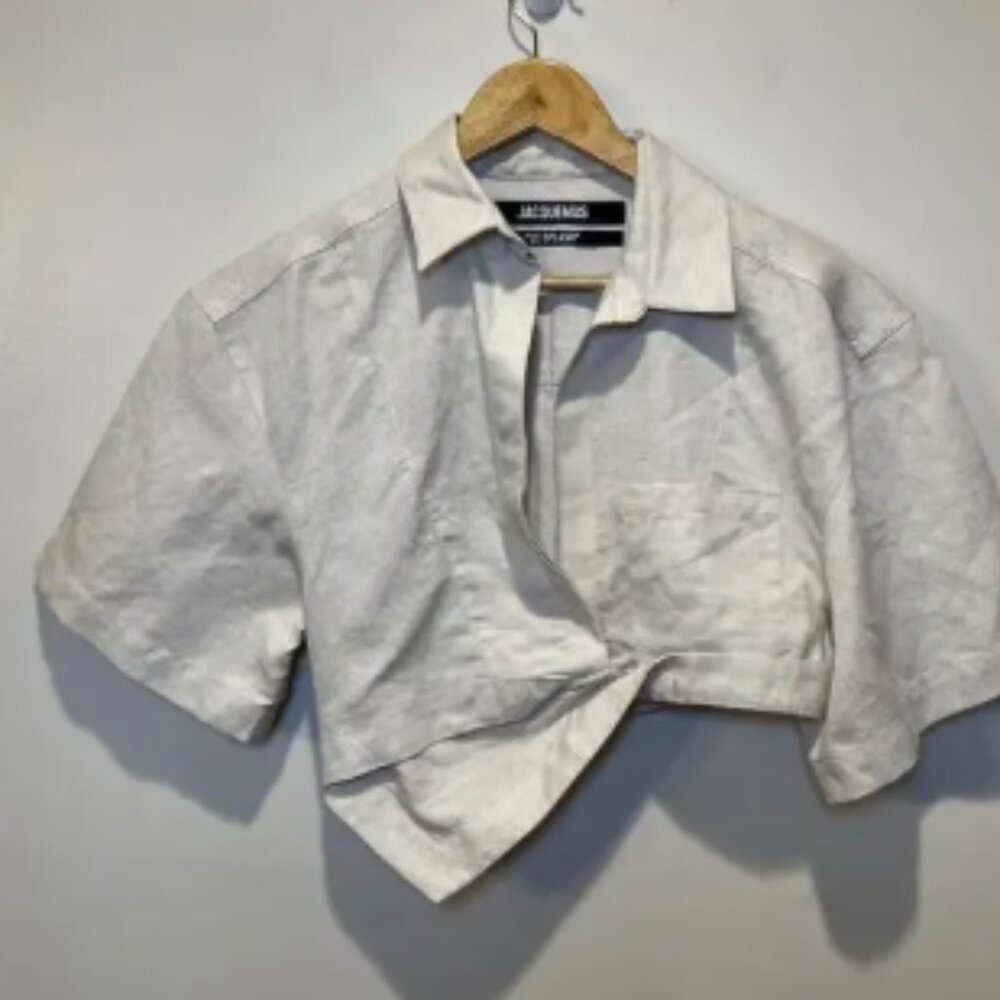 Jacquemus Le Splash Capri Cropped Blouse Shirt Tan Size 36